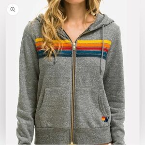 Aviator Nation Grey 5 Stripe Zip Hoodie - XL